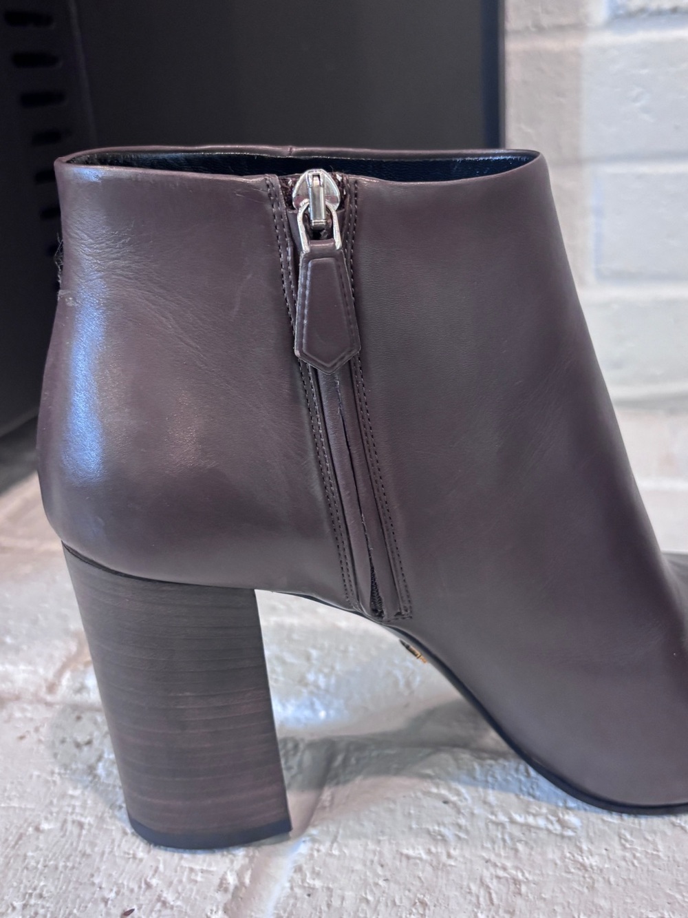 Prada Women's Brown Leather Block Heel Ankle Boots - Picture 5 of 9